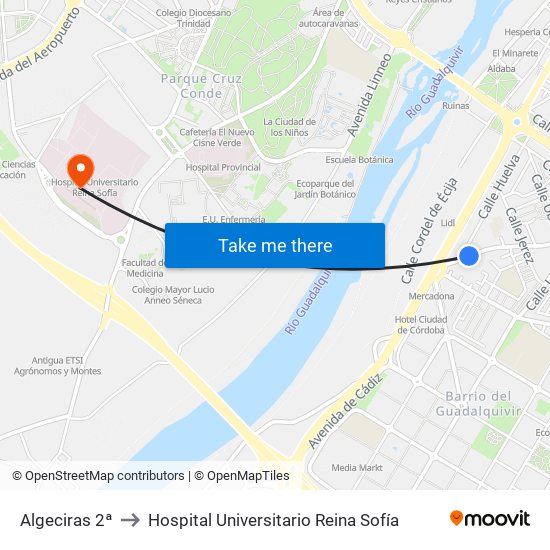 Algeciras 2ª to Hospital Universitario Reina Sofía map