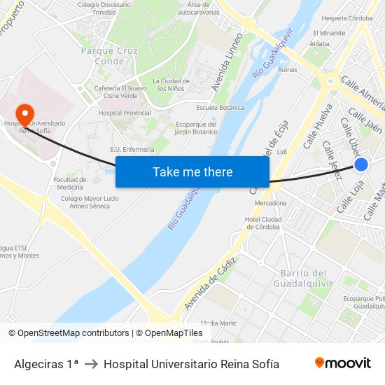 Algeciras 1ª to Hospital Universitario Reina Sofía map