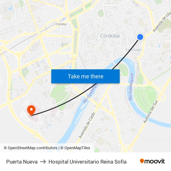Puerta Nueva to Hospital Universitario Reina Sofía map