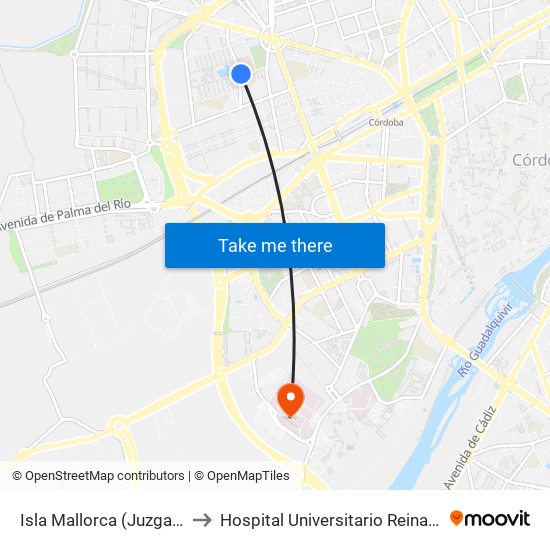Isla Mallorca (Juzgados) to Hospital Universitario Reina Sofía map