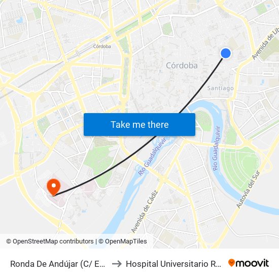 Ronda De Andújar (C/ Escañuela) to Hospital Universitario Reina Sofía map