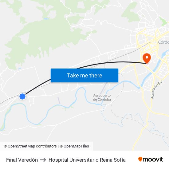 Final Veredón to Hospital Universitario Reina Sofía map
