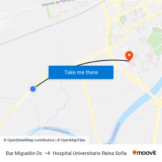 Bar Miguelón Dc to Hospital Universitario Reina Sofía map