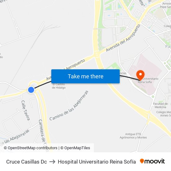 Cruce Casillas Dc to Hospital Universitario Reina Sofía map