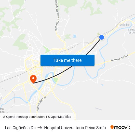 Las Cigüeñas Dc to Hospital Universitario Reina Sofía map