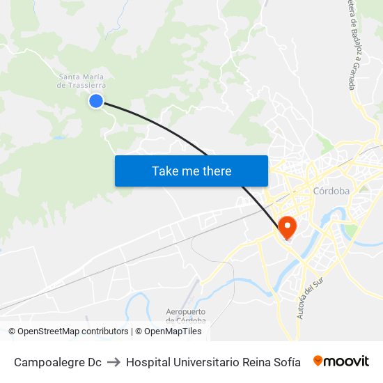 Campoalegre Dc to Hospital Universitario Reina Sofía map