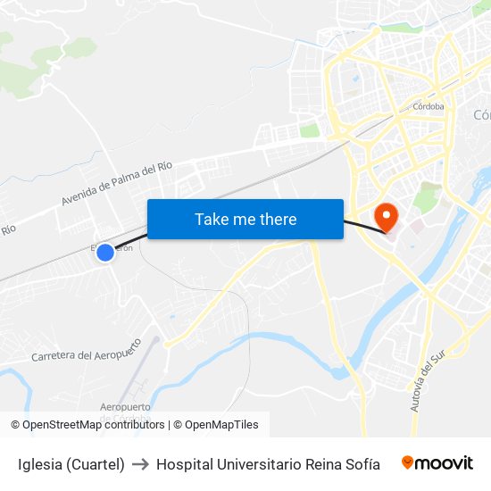 Iglesia (Cuartel) to Hospital Universitario Reina Sofía map
