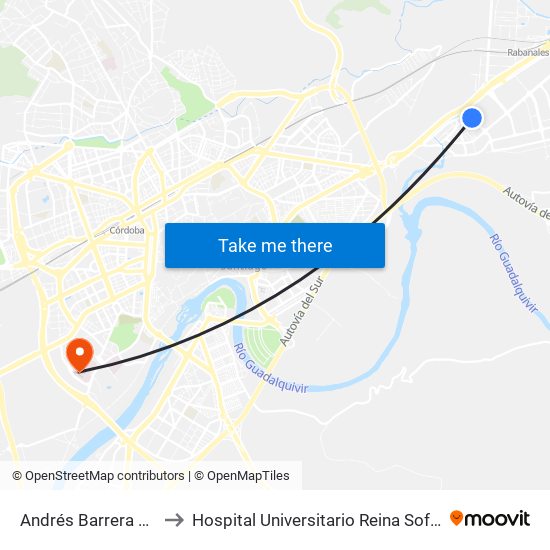 Andrés Barrera Dc to Hospital Universitario Reina Sofía map