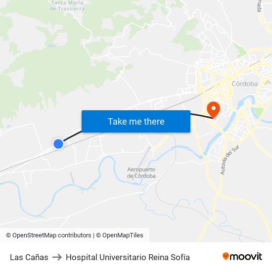 Las Cañas to Hospital Universitario Reina Sofía map