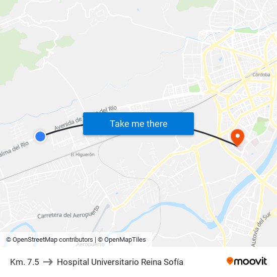 Km. 7.5 to Hospital Universitario Reina Sofía map