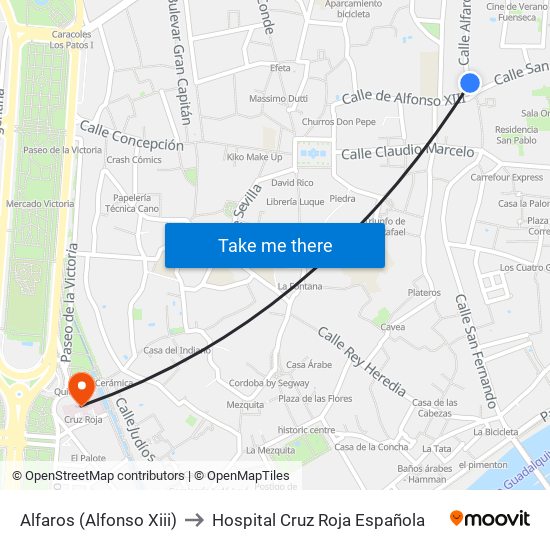 Alfaros (Alfonso Xiii) to Hospital Cruz Roja Española map