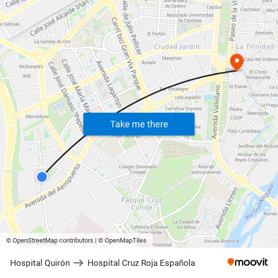 Hospital Quirón to Hospital Cruz Roja Española map