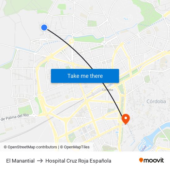 El Manantial to Hospital Cruz Roja Española map