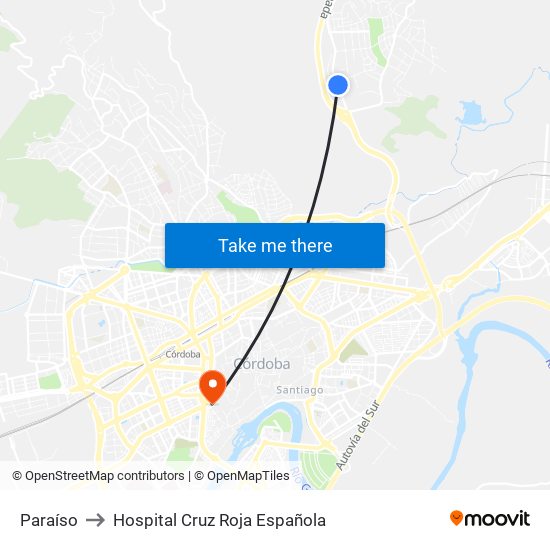 Paraíso to Hospital Cruz Roja Española map