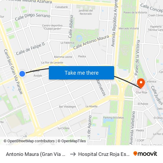 Antonio Maura (Gran Vía Parque) to Hospital Cruz Roja Española map