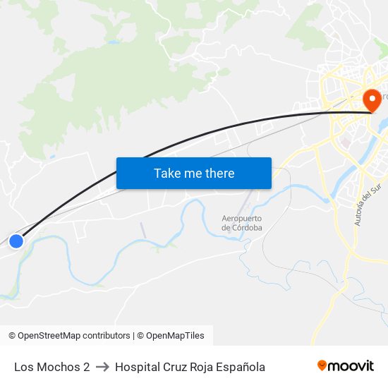 Los Mochos 2 to Hospital Cruz Roja Española map