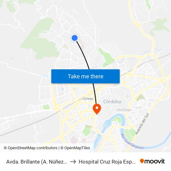 Avda. Brillante (A. Núñez) D.C. to Hospital Cruz Roja Española map