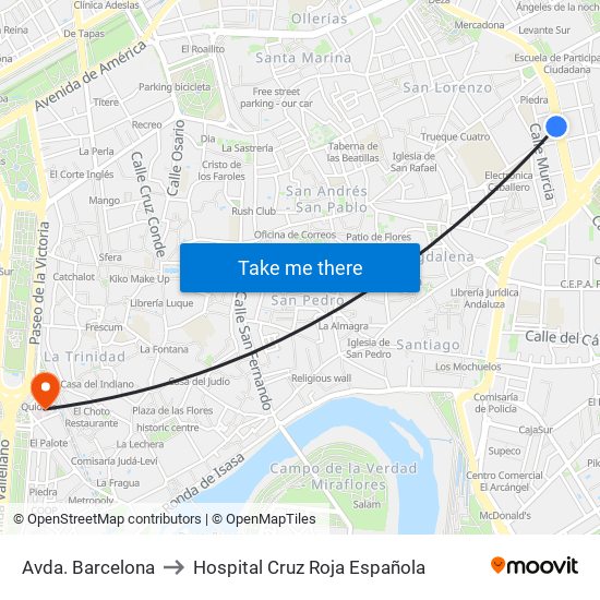 Avda. Barcelona to Hospital Cruz Roja Española map