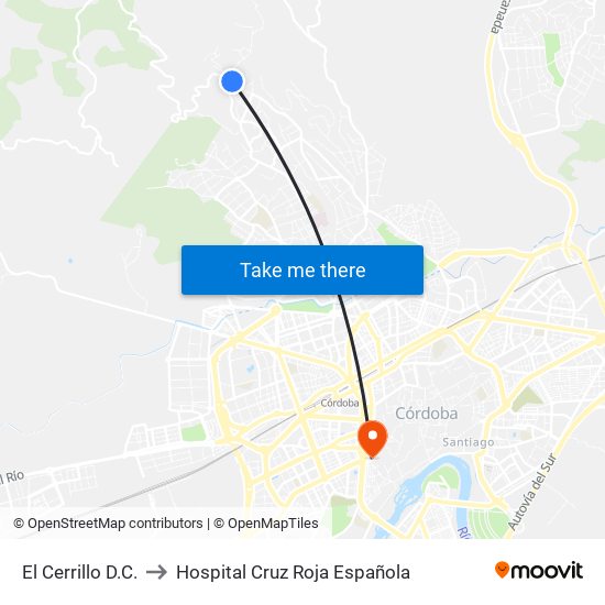 El Cerrillo D.C. to Hospital Cruz Roja Española map