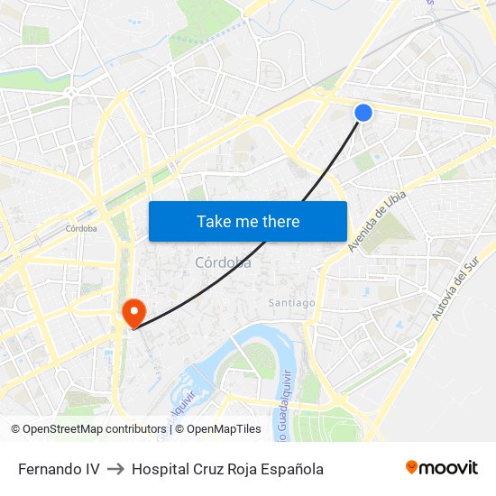 Fernando IV to Hospital Cruz Roja Española map