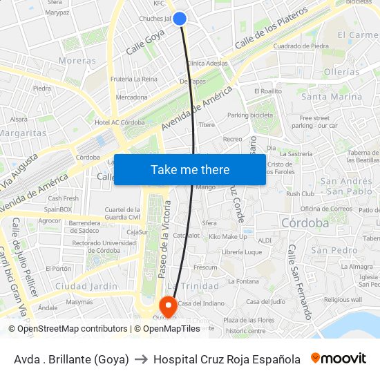 Avda . Brillante (Goya) to Hospital Cruz Roja Española map