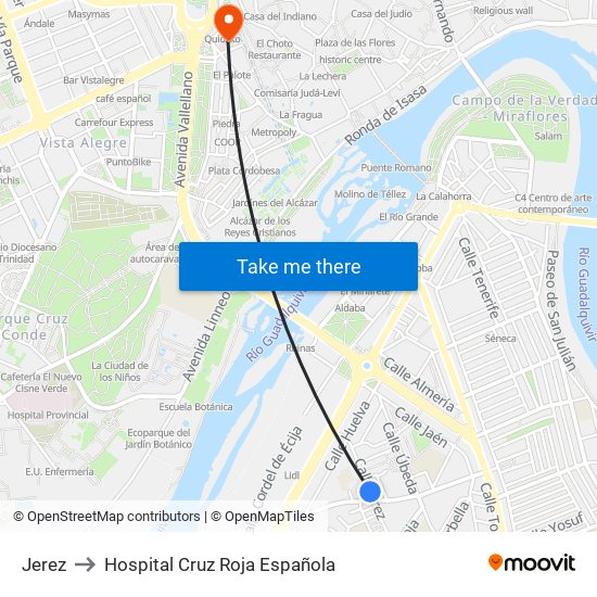 Jerez to Hospital Cruz Roja Española map