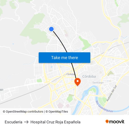 Escudería to Hospital Cruz Roja Española map
