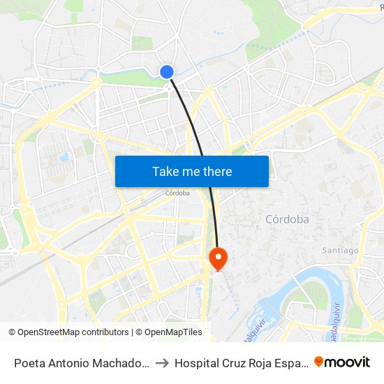 Poeta Antonio Machado D.C. to Hospital Cruz Roja Española map