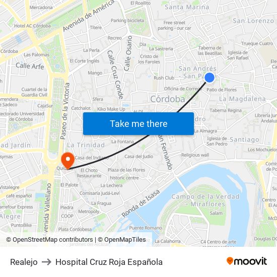 Realejo to Hospital Cruz Roja Española map
