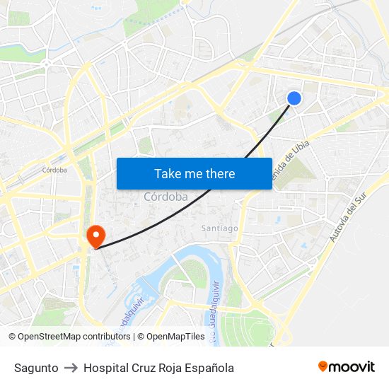 Sagunto to Hospital Cruz Roja Española map