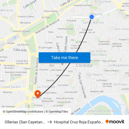 Ollerías (San Cayetano) to Hospital Cruz Roja Española map