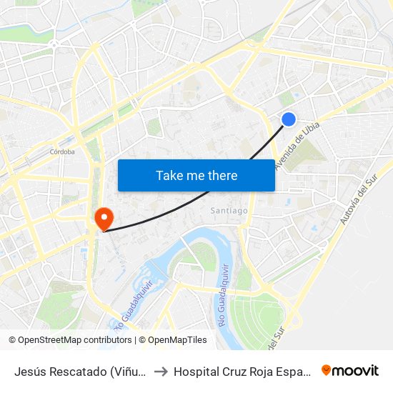 Jesús Rescatado (Viñuela) to Hospital Cruz Roja Española map