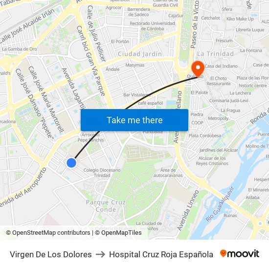 Virgen De Los Dolores to Hospital Cruz Roja Española map