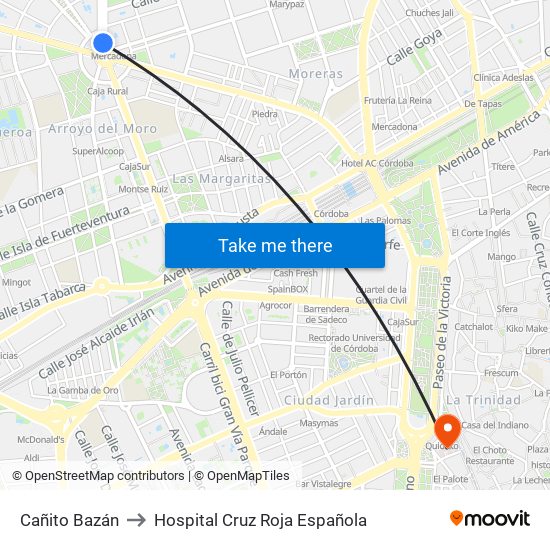 Cañito Bazán to Hospital Cruz Roja Española map