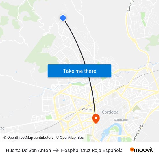 Huerta De San Antón to Hospital Cruz Roja Española map