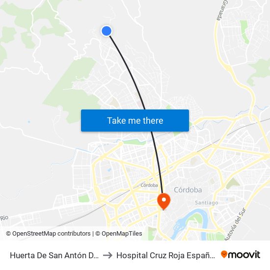 Huerta De San Antón D.C. to Hospital Cruz Roja Española map