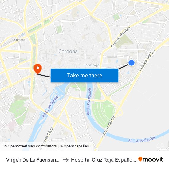 Virgen De La Fuensanta to Hospital Cruz Roja Española map