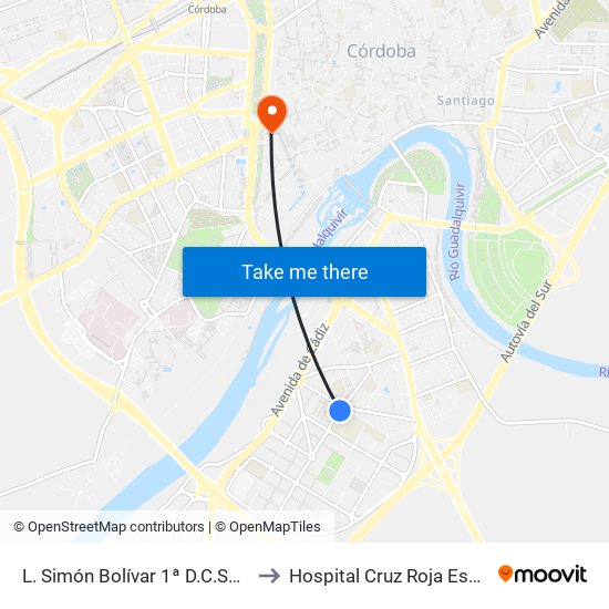 L. Simón Bolívar 1ª D.C.Sanitaria to Hospital Cruz Roja Española map