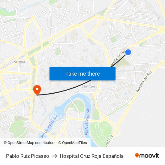 Pablo Ruiz Picasso to Hospital Cruz Roja Española map