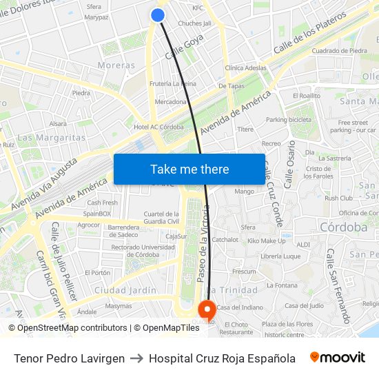 Tenor Pedro Lavirgen to Hospital Cruz Roja Española map