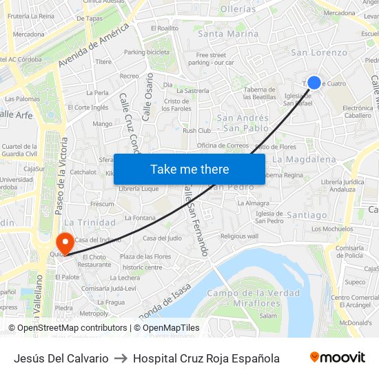 Jesús Del Calvario to Hospital Cruz Roja Española map