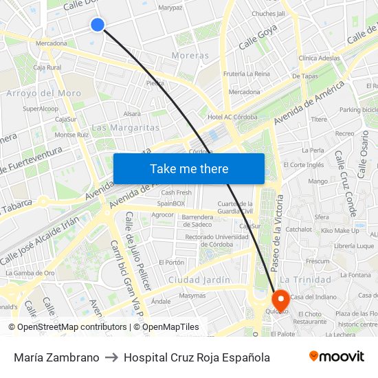 María Zambrano to Hospital Cruz Roja Española map