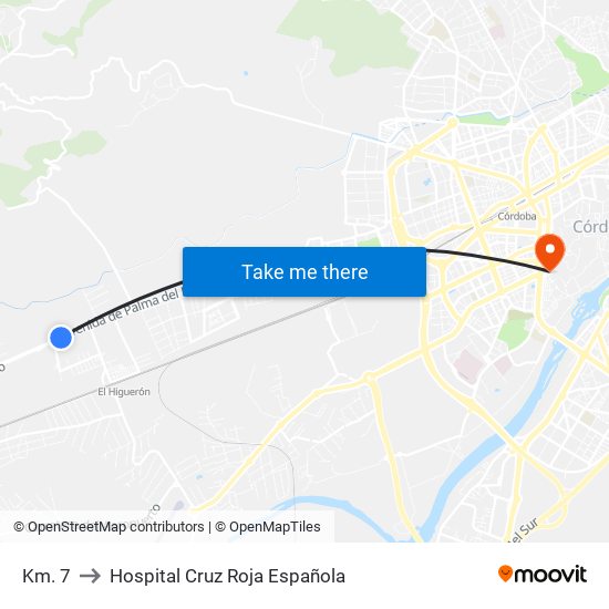 Km. 7 to Hospital Cruz Roja Española map