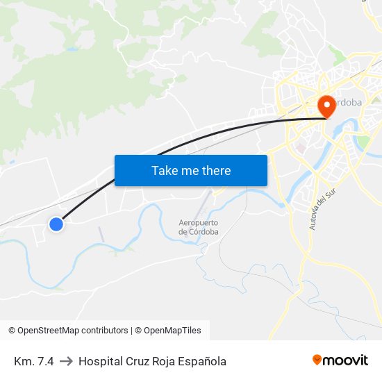 Km. 7.4 to Hospital Cruz Roja Española map