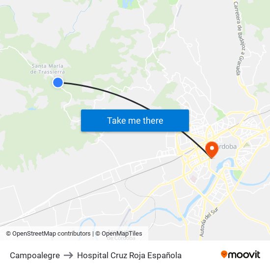 Campoalegre to Hospital Cruz Roja Española map