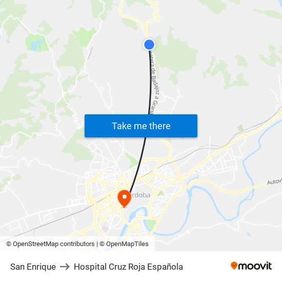 San Enrique to Hospital Cruz Roja Española map