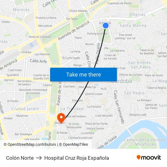 Colón Norte to Hospital Cruz Roja Española map