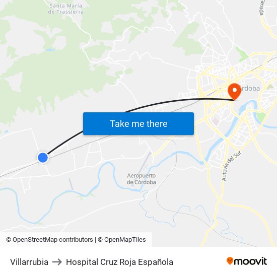 Villarrubia to Hospital Cruz Roja Española map