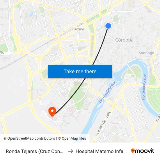 Ronda Tejares (Cruz Conde) to Hospital Materno Infantil map