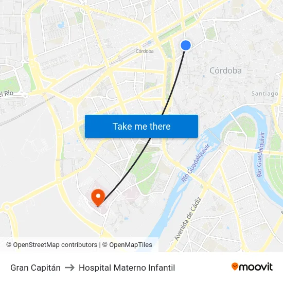 Gran Capitán to Hospital Materno Infantil map